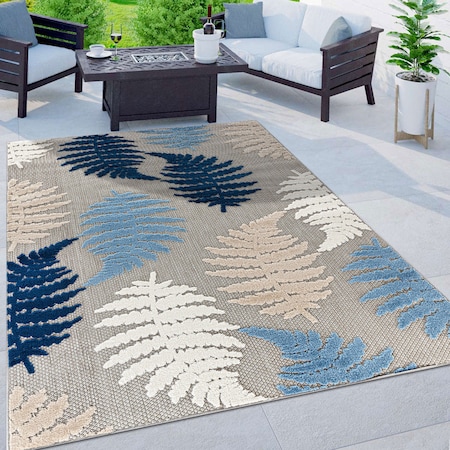 World Rug Gallery Floral Leaves Indoor/Outdoor Area Rug 7'10''x10' Blue Area Rug 5551BLUE8X10